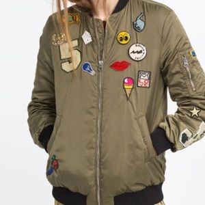 ZARA TRF Bomber Jacket w/ Pins and Patches